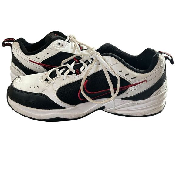 Nike Men's Air‎ Monarch Leather Sz 12W Blk Wht Red Lace Up Sneakers Swoosh Logo